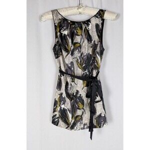 Rebecca Taylor Blouse 0 Women's Floral Scoop Back Belted Silk Blend Sleeveless